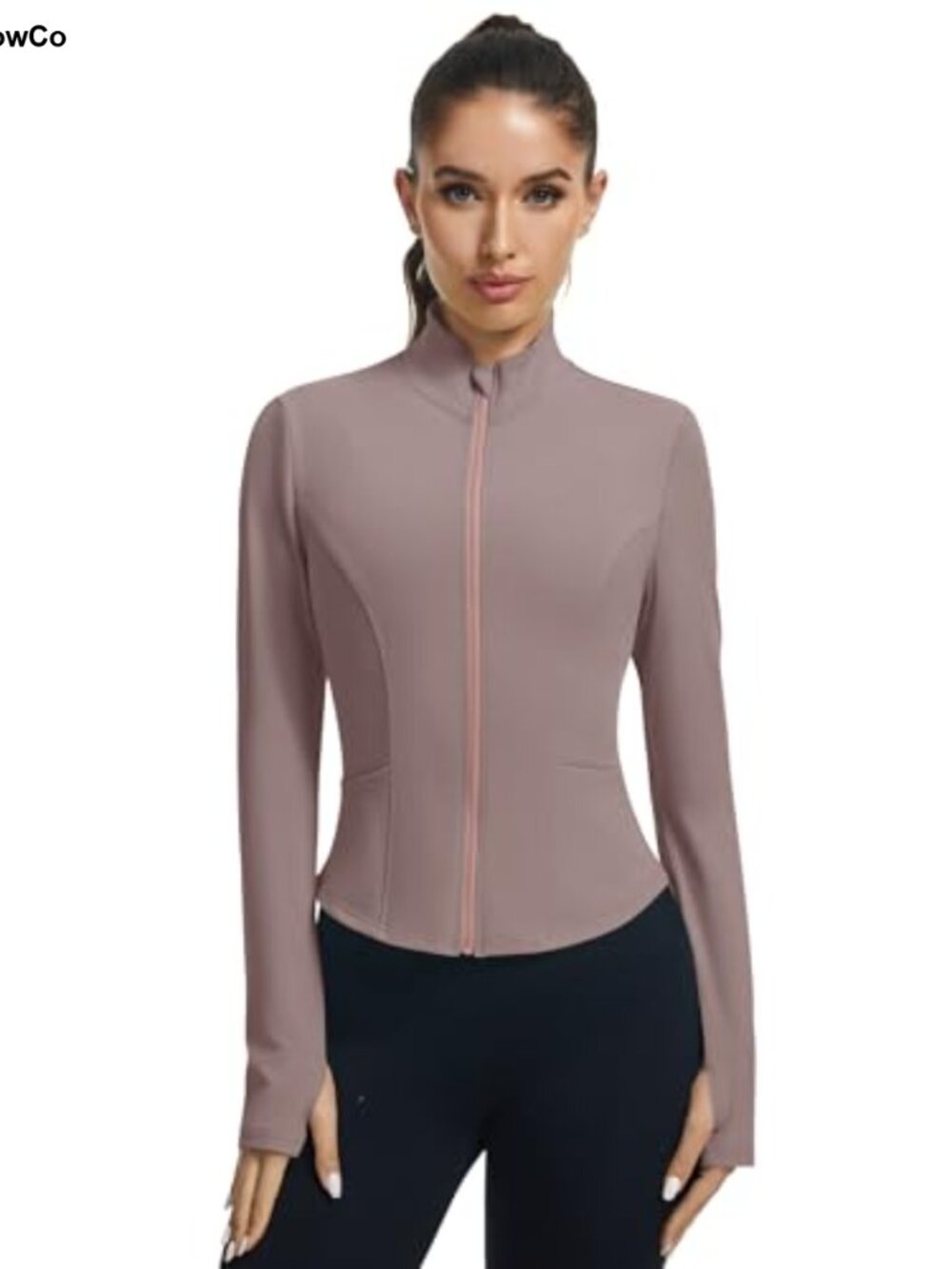 LOMON Women's Athletic Cropped Zip Up Jacket Thumbholes Workout Yoga - Picture 3 of 6